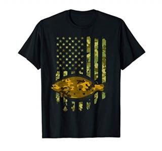 Fluke Fishing Flounder Fish American Flag Camouflage T-Shirt