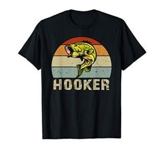 Hooker Funny Bass Fishing Gifts for Dad Fathers Day T-Shirt