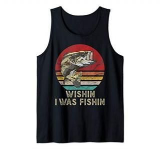 Mens Bass Funny Fishing Gifts for Dad Wish I Was Fishing Tank Top
