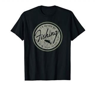I'd Rather Be Fishing T-shirt Retro Distressed Tee Olive
