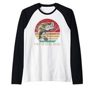 Fishing Dad Joke Gifts for Men Im the Reel Deal Bass Fish Raglan Baseball Tee