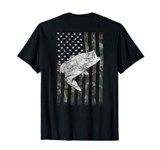 Bass Fishing American Camo USA Flag for Fisherman on back T-Shirt