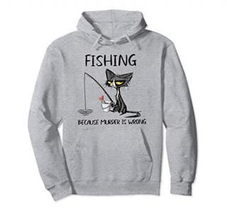 Funny Cat Fishing because murder is wrong Pullover Hoodie