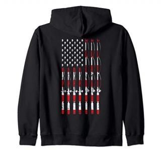 Fishing Pole American USA Flag Patriotic Fishing gift Zip Hoodie