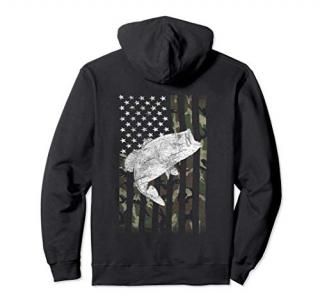 Bass Fishing Camouflage Flag Big Mouth on back Pullover Hoodie