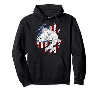 Walleye Fishing American Flag USA Patriotic Fisherman Pullover Hoodie