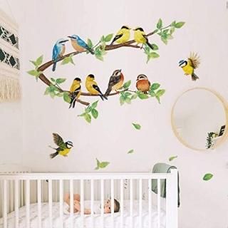 ufengke Robin Birds Wall Stickers Tree Branch Wall Decals Nursery Wall Art Decor