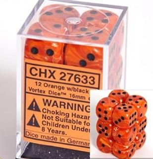 ChessexChessex Dice d6 Sets Vortex Orange with Black 16mm Six Sided Die Block of