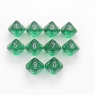 Chessex d10 Translucent 10 Dice Set Green and White - Revised