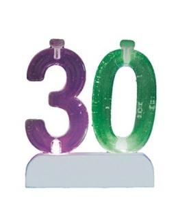 Number 30 - Colour Changing Flashing Number 30 Birthday Candle Holder with 4 Can