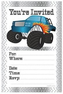 Monster Truck Birthday Party Invitations - Fill In Style 20 Count With Envelopes