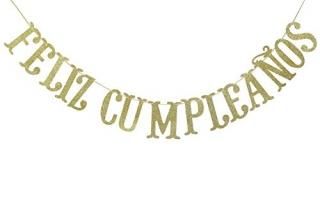 Feliz Cumplea?os Gold Glitter Banner-Happy Birthday  Fiesta Theme Party Decorati
