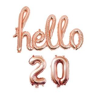 AnnoDeel Hello 20 Banner Foil Balloons 32inch Rose Gold one-piece Letter Mylar B