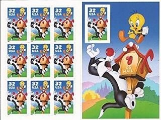 Sylvester and Tweety Full Pane of 10 32 Cent Postage Stamps by USPS