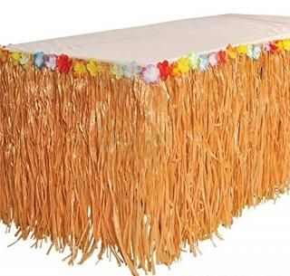 LUAU natural color TABLE SKIRT w/ tropical Flowers by toyco 