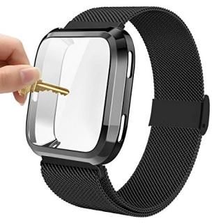 Maxjoy Compatible with Fitbit Versa Bands Versa 2 Stainless Steel Metal Band Mes