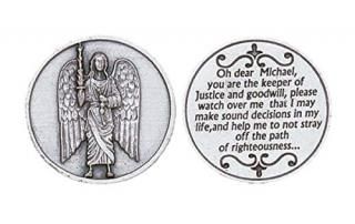 Silver Tone Saint Michael Pocket Token 2.9cm