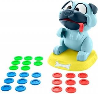Mattel Games Puglicious Kids Game Dog Treat-Stacking Challenge with Hungry Puppy