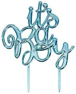 It's A Boy Metallic Blue Baby Shower Cake Topper