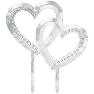 Elegant Electroplated Double Heart With Gems Wedding Cake Topper Party Supply