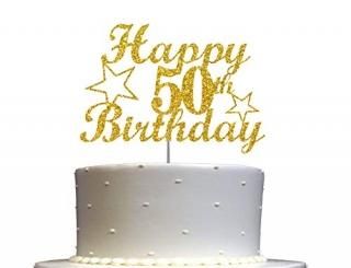 50 Birthday Cake Topper Gold Glitter 50th Party Decoration Ideas Premium Quality