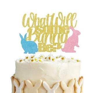 Gold Glitter What Will Some Bunny Be Cake Topper Spring Gender Reveal Cake Decor