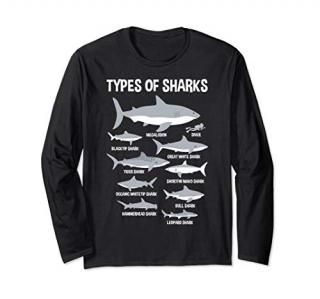 9 Types Of Sharks Educational Ocean T-Shirt Kids Boys Gift Long Sleeve T-Shirt