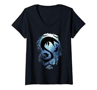 Womens Jurassic World Megalodon Silhouette V-Neck T-Shirt