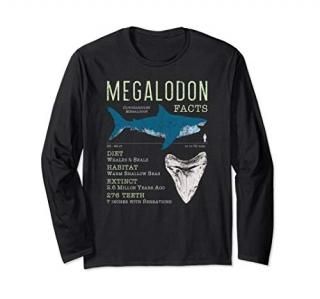 Megalodon Fun Facts  Funny Shark Teeth Lover Meg Tooth Gift Long Sleeve T-Shirt