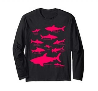 Types of Sharks Marine Biology Megalodon Great White Long Sleeve T-Shirt