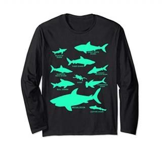 Types of Sharks Marine Biology Megalodon Great White Long Sleeve T-Shirt