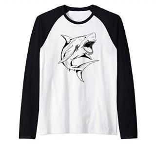 Megalodon Sketch Cool Ancient Giant Shark Raglan Baseball Tee