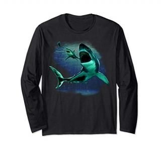 Scuba Diver Great White Shark & Megalodon Shark Diving Long Sleeve T-Shirt