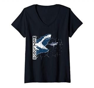 Womens Megalodon Great White Shark Giant Shark Shark Lover Diver V-Neck T-Shirt