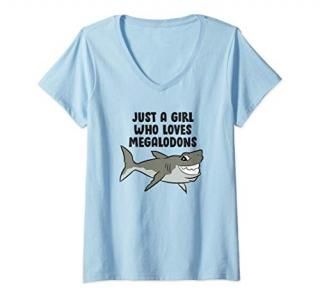 Womens Just a Girl Who Loves Megalodon Sharks Women Megalodon V-Neck T-Shirt