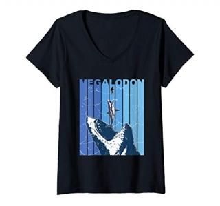 Womens Megalodon Great White Shark Giant Shark Lover Diver V-Neck T-Shirt
