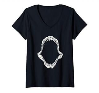 Womens Megalodon Jaw Shark Teeth Dinosaur Giant Shark Lover Gift V-Neck T-Shirt