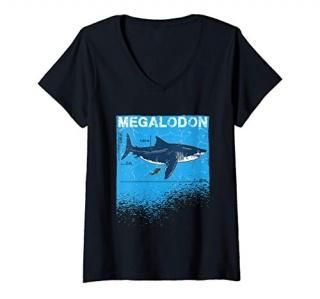 Womens Megalodon Great White Shark Giant Shark Lover Diver V-Neck T-Shirt