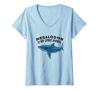Womens Megalodon Is My Spirit Animal Shark Whale V-Neck T-Shirt