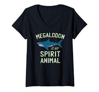Womens Megalodon Spirit Animal  Funny Shark Lovers Meg Tooth Gift V-Neck T-Shirt