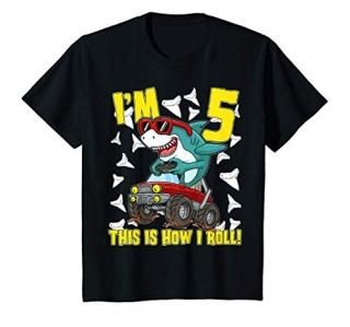 Kids 5 Years Old 5th Birthday Monster Truck Dinosaur Shark Gifts T-Shirt