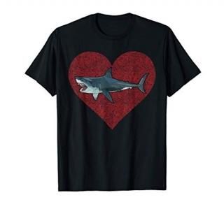 Megalodon Valentines Day Shark Love Fingerprint T-Shirt