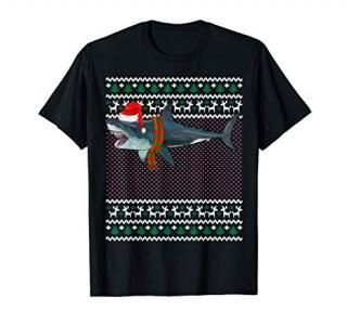 Funny Xmas Santa Hat Megalodon Ugly Christmas T-Shirt