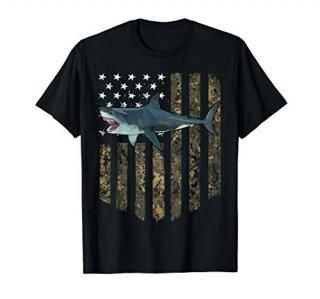 Camo American Flag Megalodon 4th Of July T-Shirt