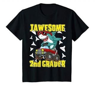 Kids 2nd Grade Monster Truck Dinosaur Megalodon Shark Gaming T-Shirt