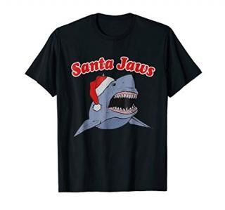 Funny Christmas SANTA JAWS T-Shirt Great White Shark Tee