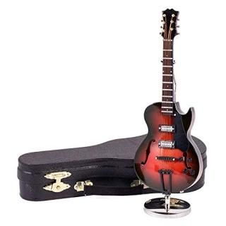 Brown Electric Guitar Music Instrument Miniature Replica with Case - Size 7 in. 
