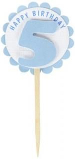 All About Details Shimmer Light Blue 5th Birthday Cupcake Toppers Set of 12