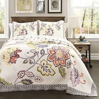 3 Piece Quilt Set Full/Queen Coral/Navy - Lush Decor Aster Quilt 3 Piece Set Ful