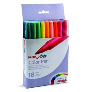Pentel Color Pen Fine Point Color Markers Fiber Tip Assorted Colors Set of 18 S3